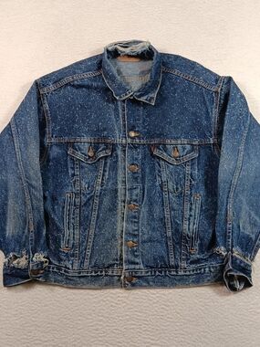 Vintage 80s Levi’s Jacket Mens Large Blue Denim Type 3 Galactic Wash Distressed